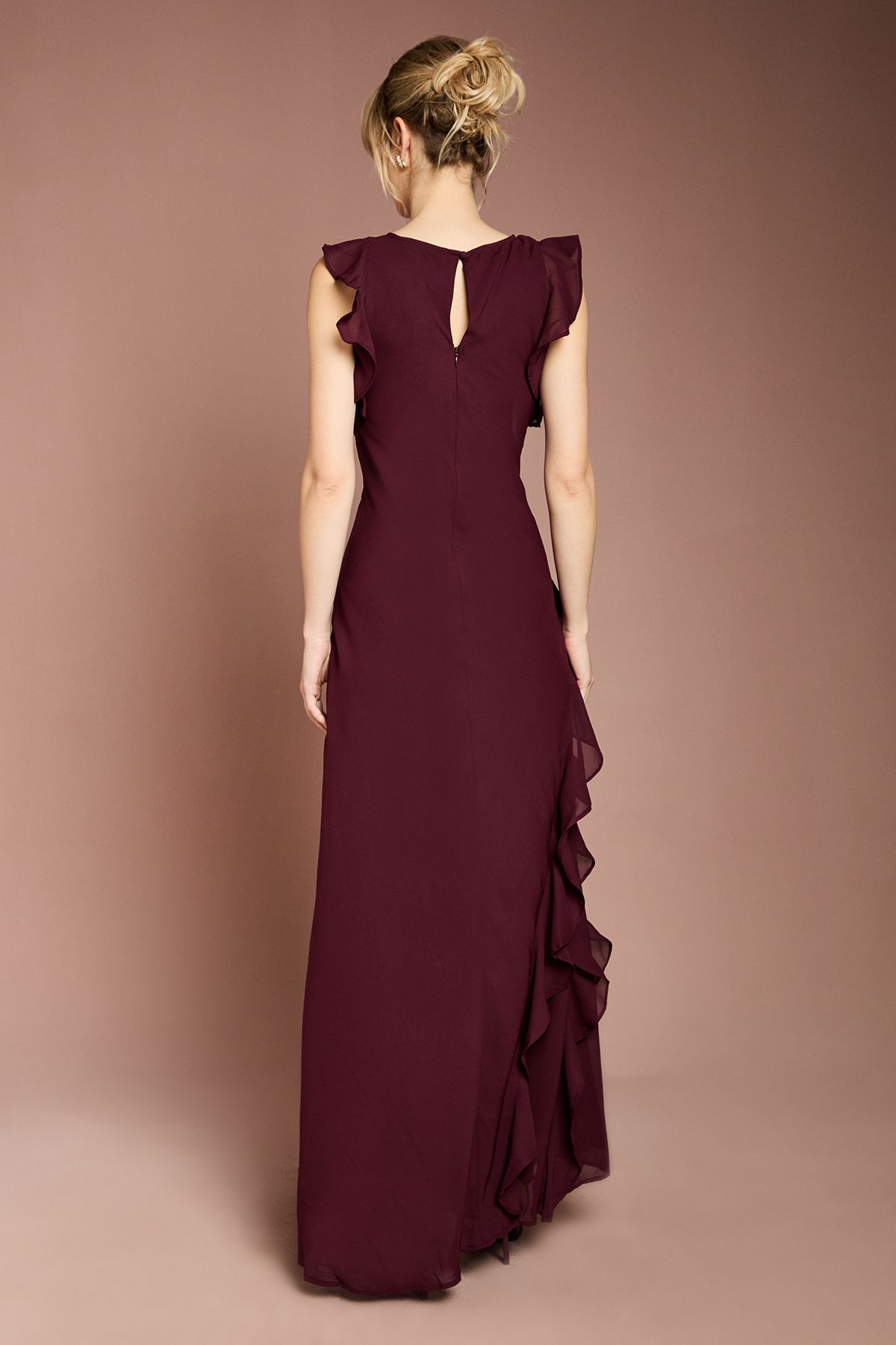 Coast Coast Honoured Ruffle Georgette Maxi Bridesmaid Dress Malbec image 3