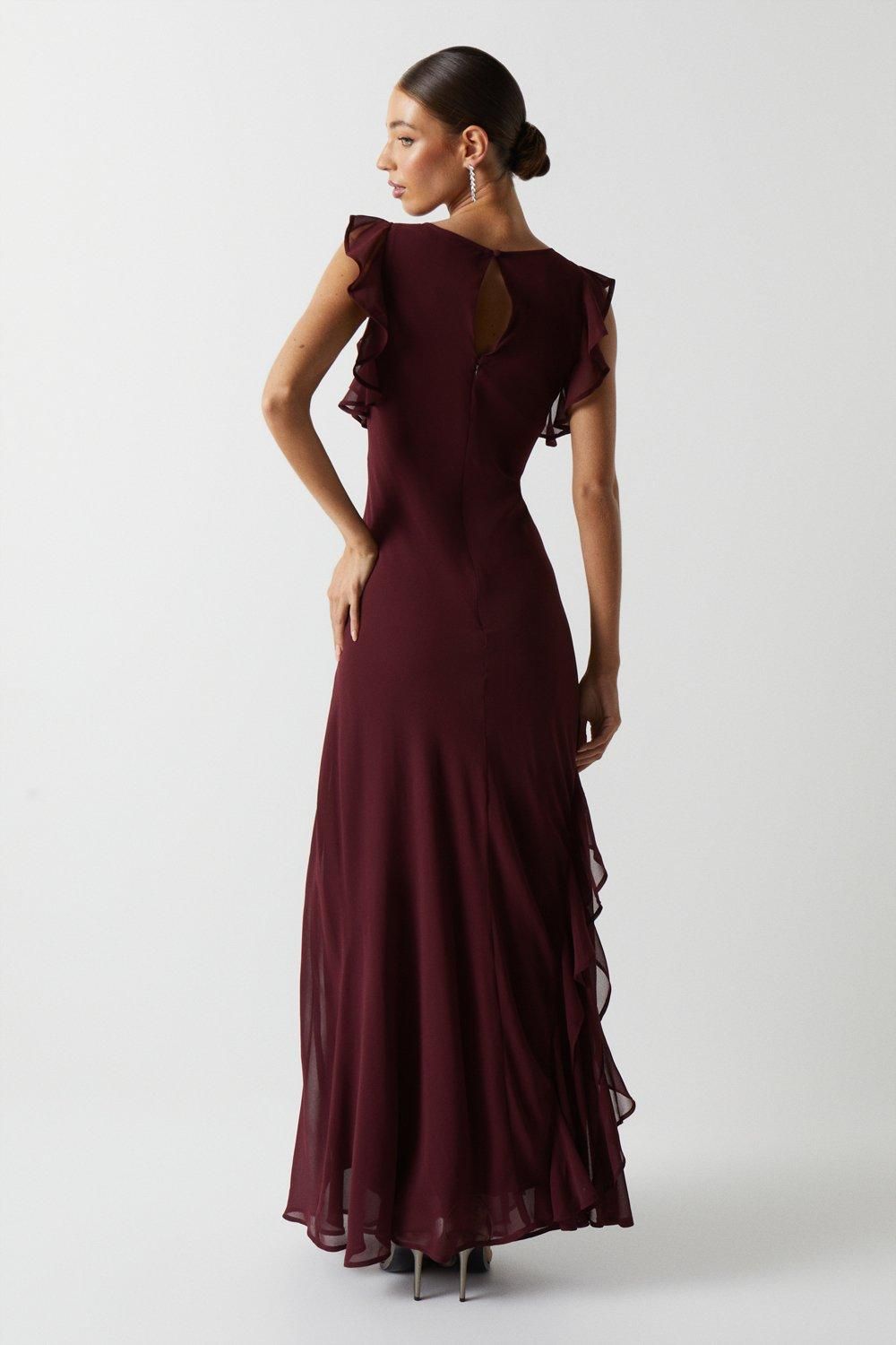 Coast Coast Honoured Ruffle Georgette Maxi Bridesmaid Dress Malbec image 3