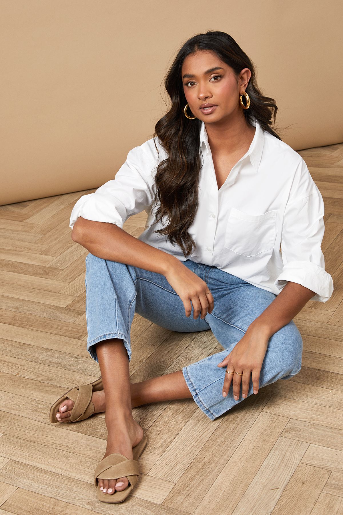 Oasis Fleeta Real Suede Twist Flat Mules Beige image 2