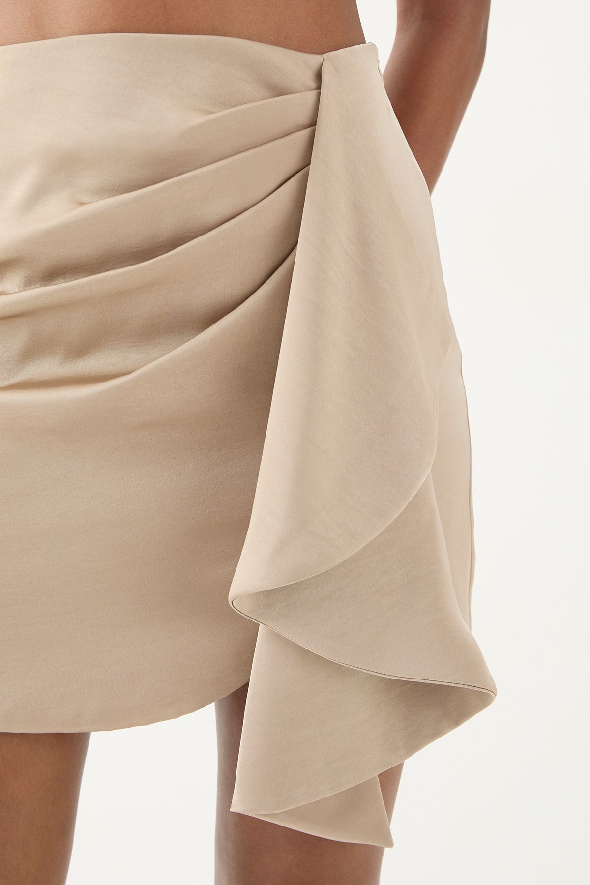 MissPap Satin Drape Side Mini Skirt Stone image 5