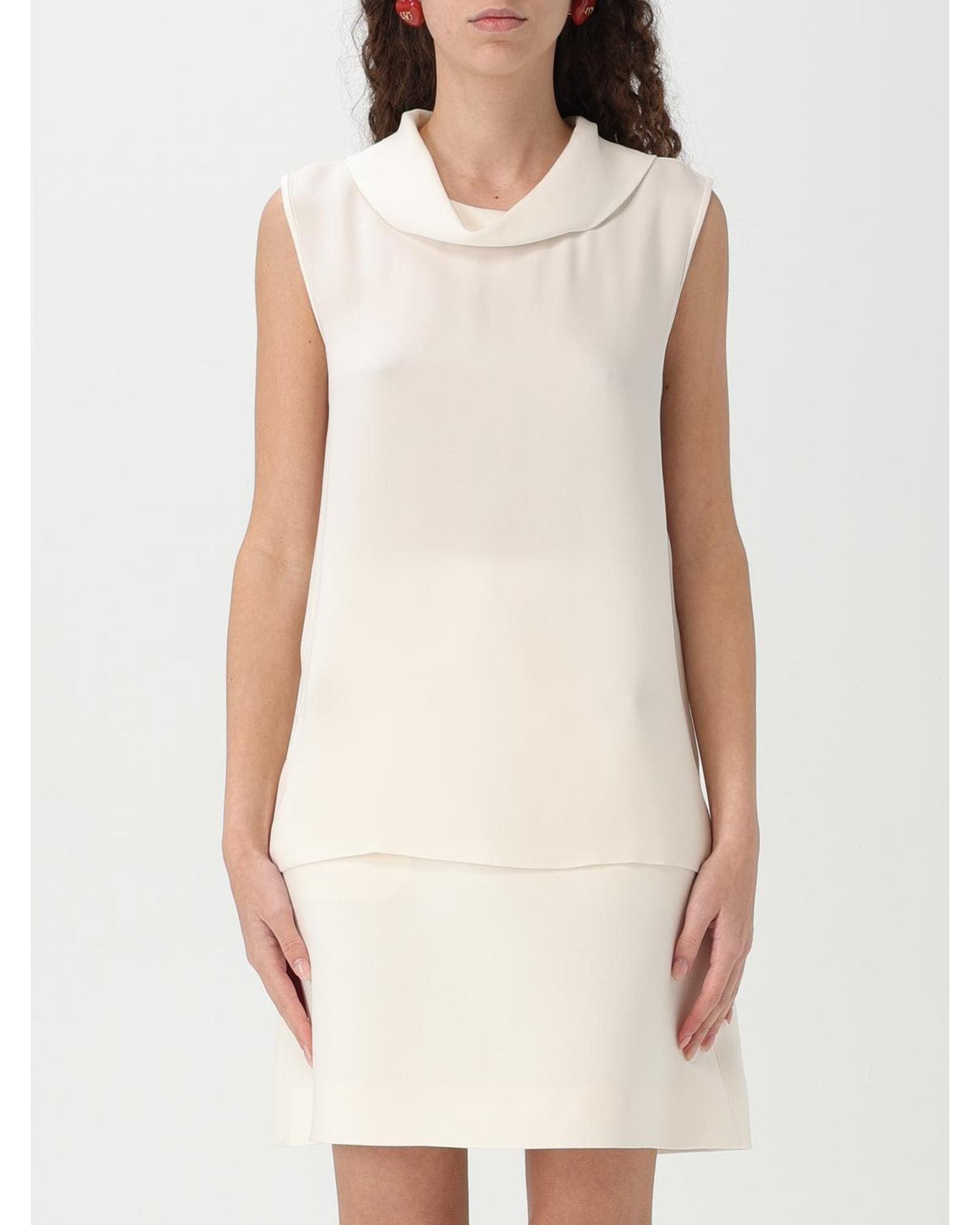 Valentino Silk Mini Dress Collared Sleeveless Wo - Ivory Tops