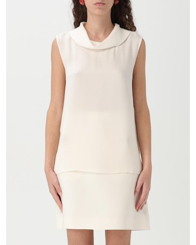 Valentino Silk Mini Dress Collared Sleeveless Wo - Ivory Tops