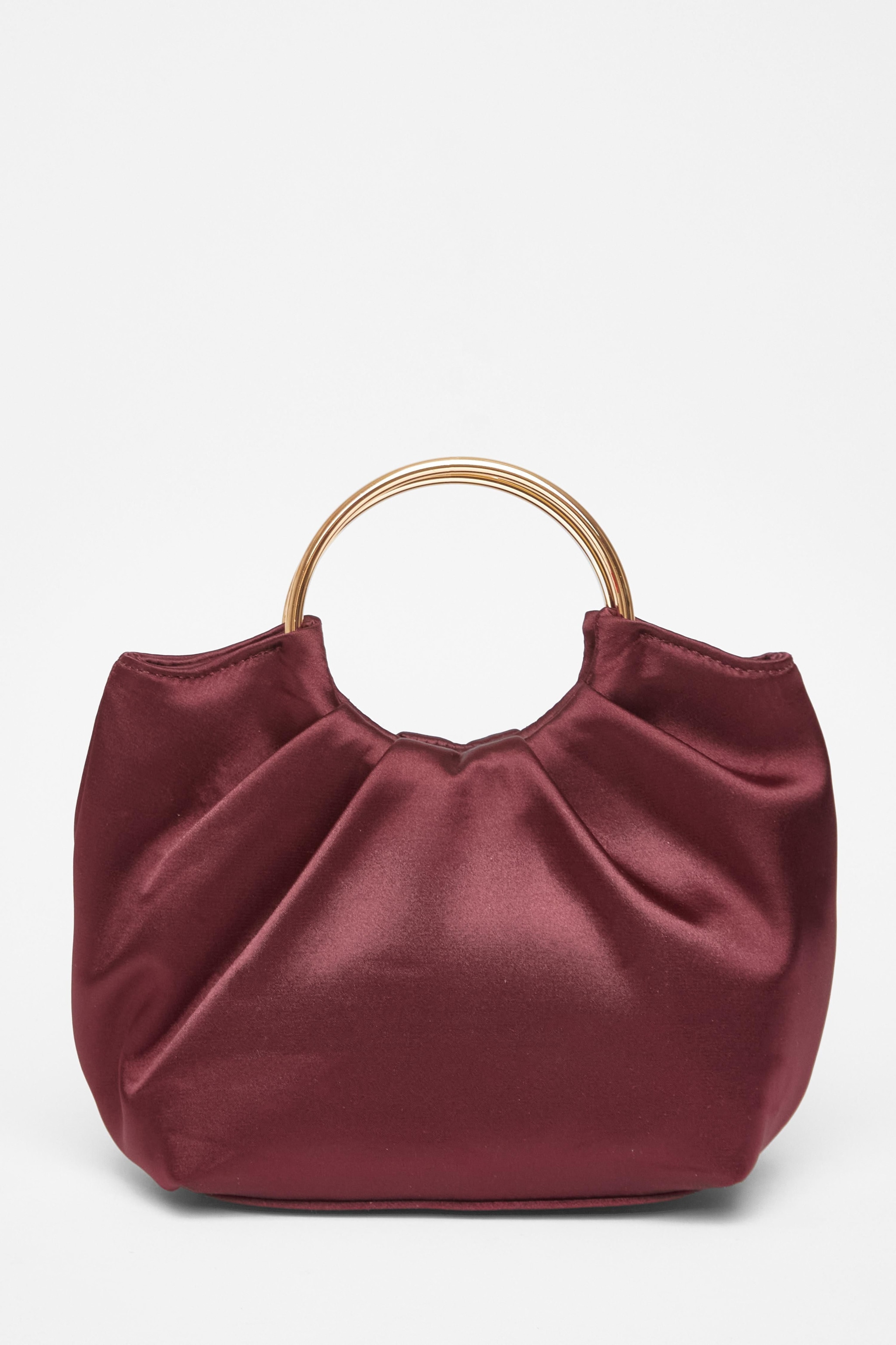 Quiz Burgundy Satin Pleated Top Handle Bag image 3