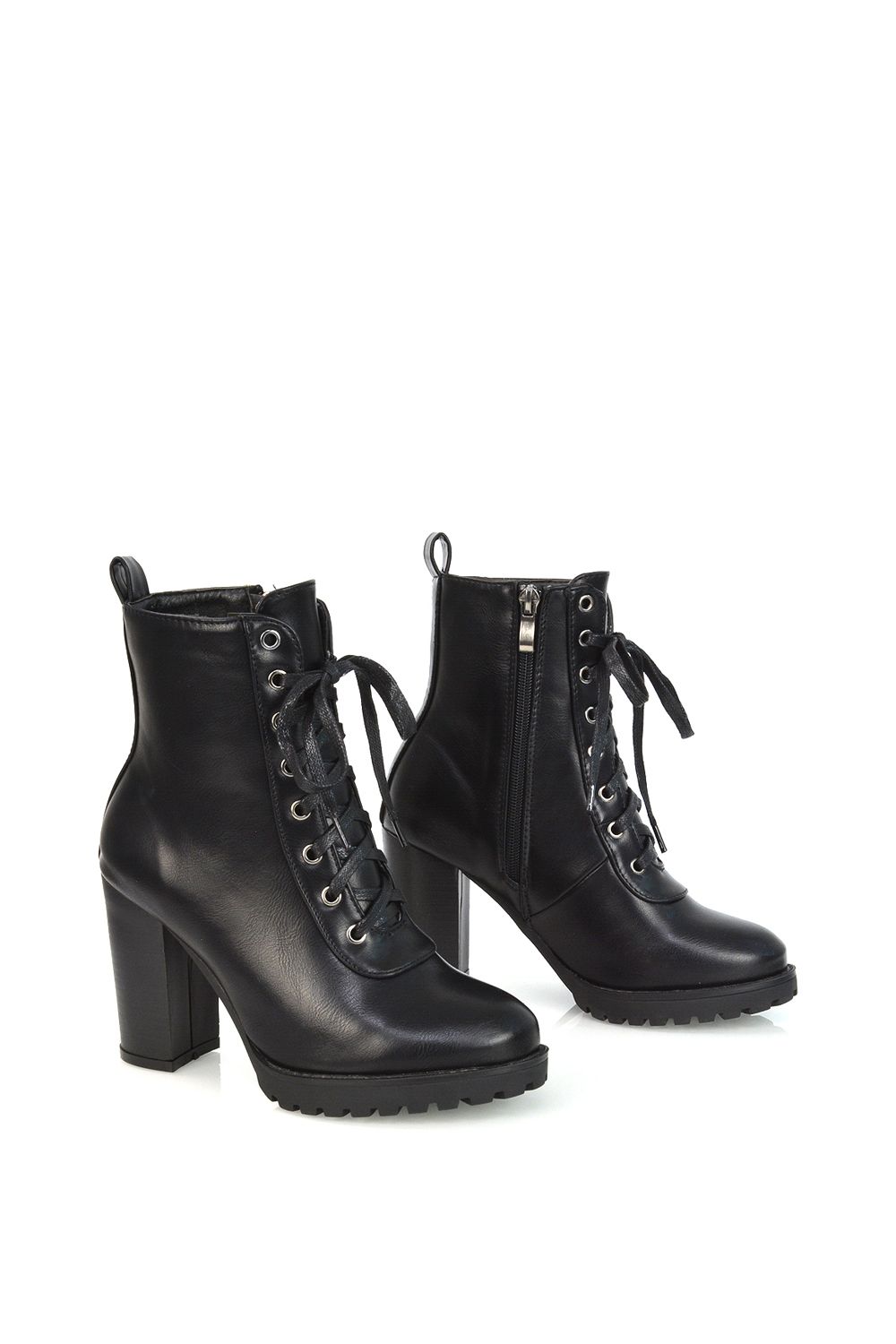XY London 'Ariel' Lace up High Block Heel Zip-up Biker Ankle Boots image 4