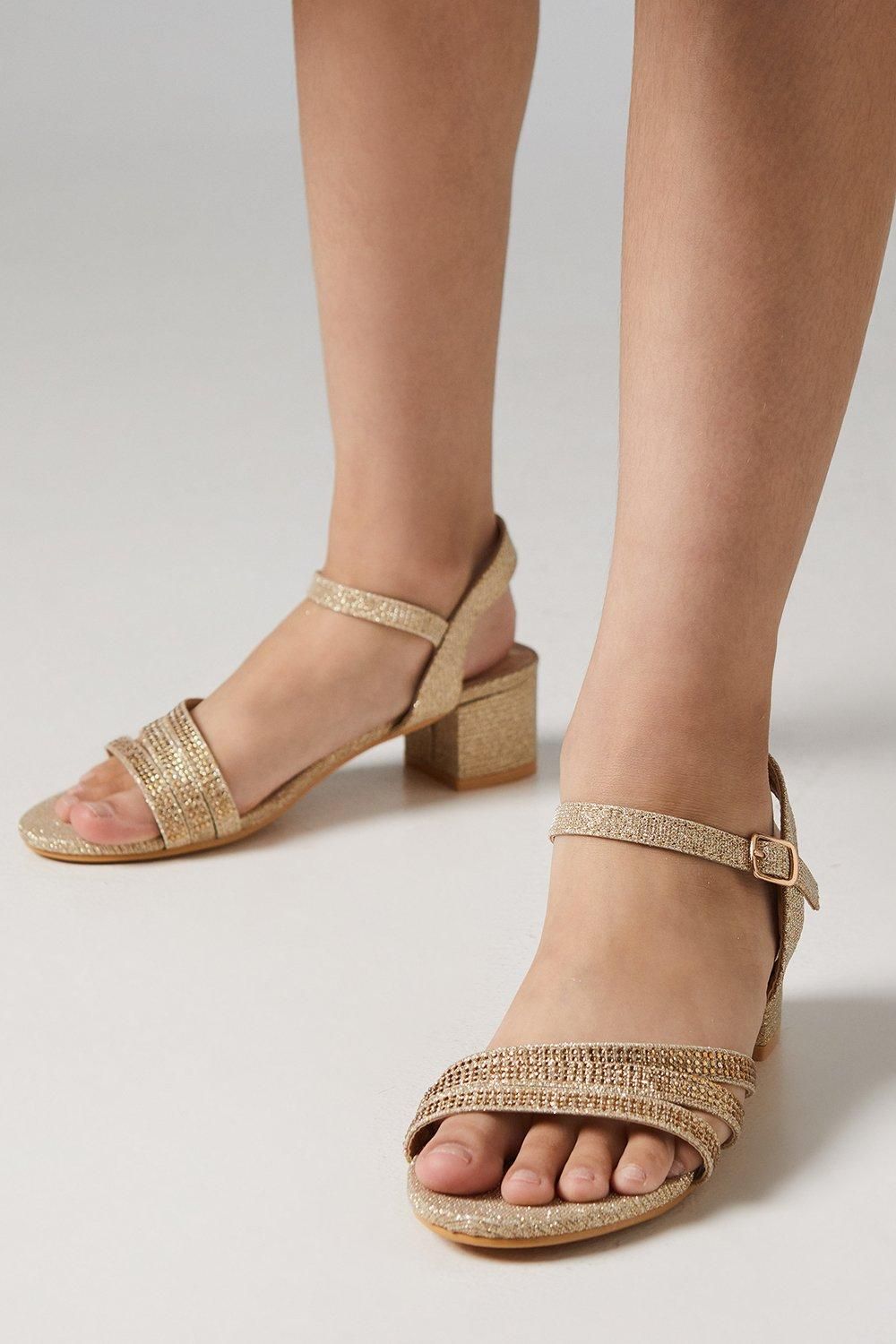 Coast Flower Girl Belle Diamante Triple Strap Low Heeled Sandals Champagne image 1