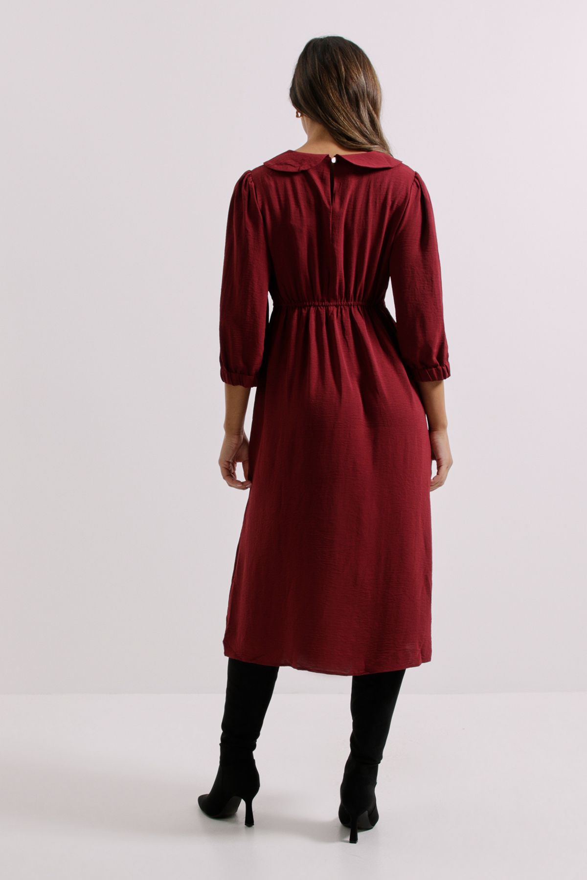 Dorothy Perkins Berry Collar Detail Bow Front Midi Dress Berry image 3