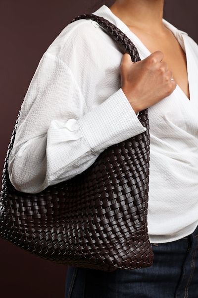 Where's That From 'Stone' Weave Detail Faux Leather Shoulder Bag
