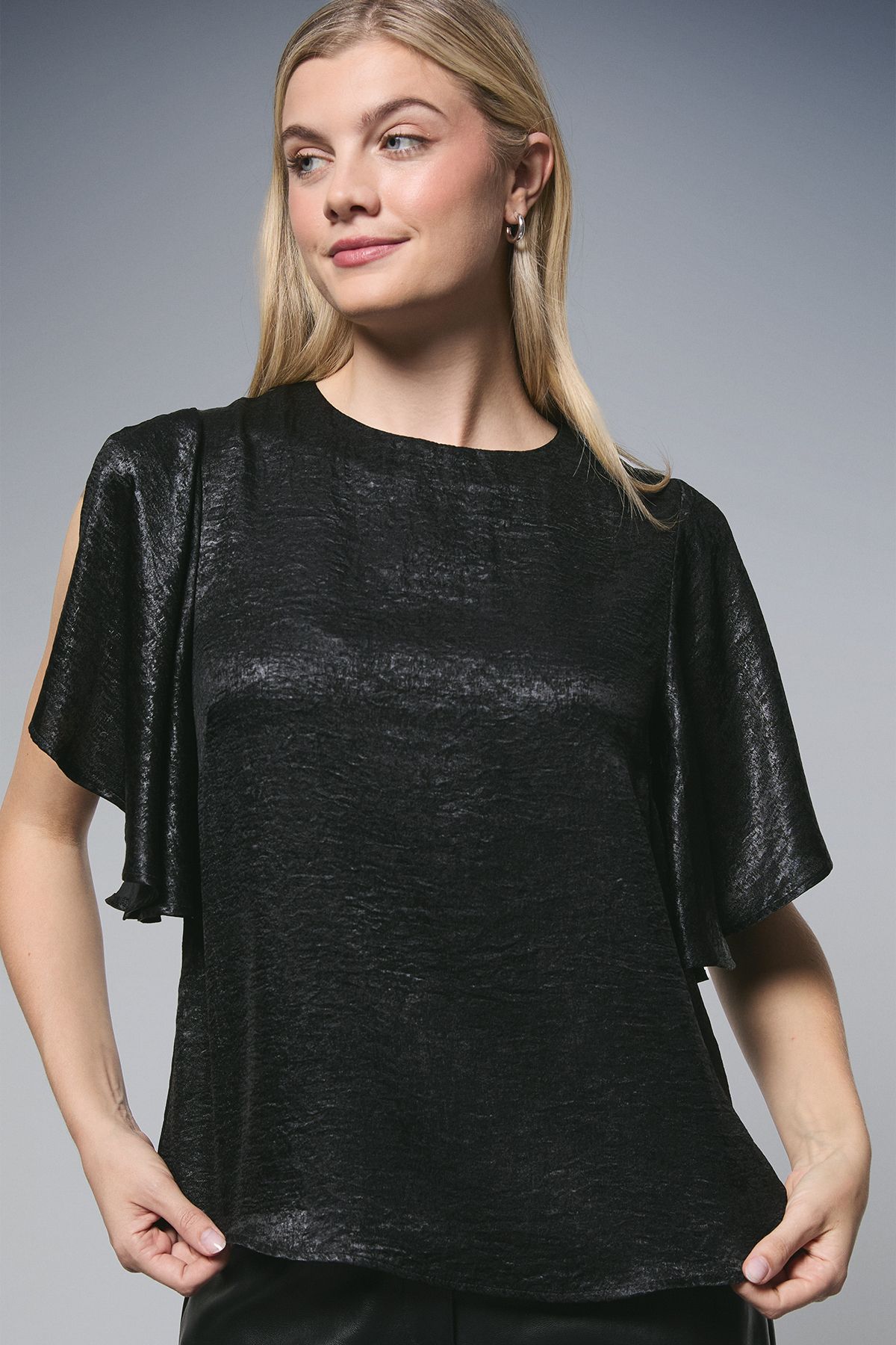 Principles Sleeve Detail Metallic Top Black image 4