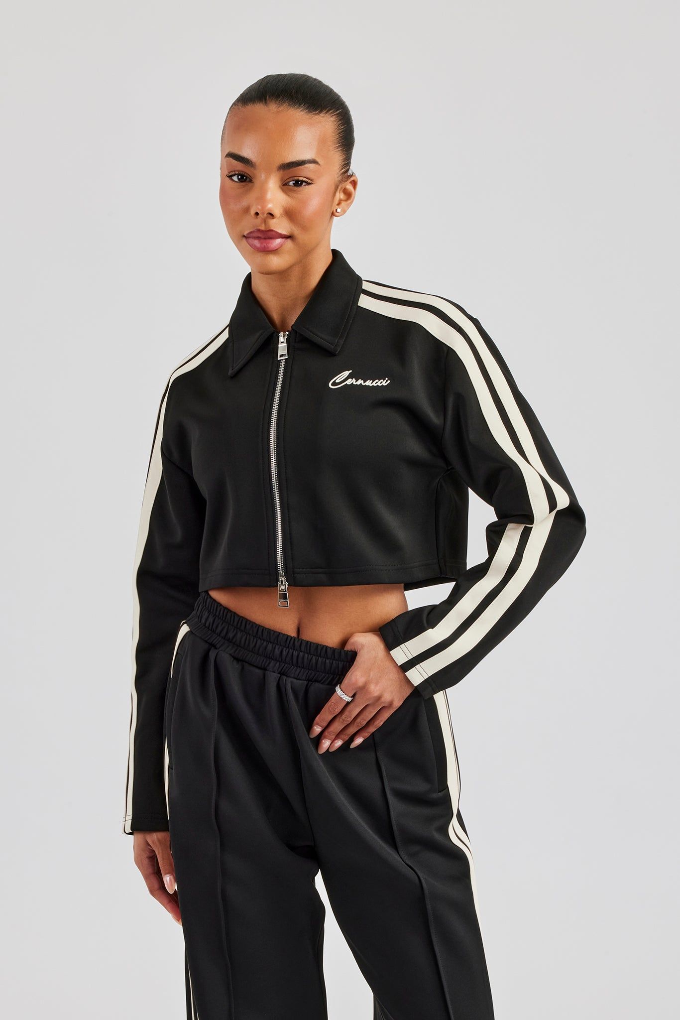 Cernucci Taping Cropped Harrington Jacket - Black image 2