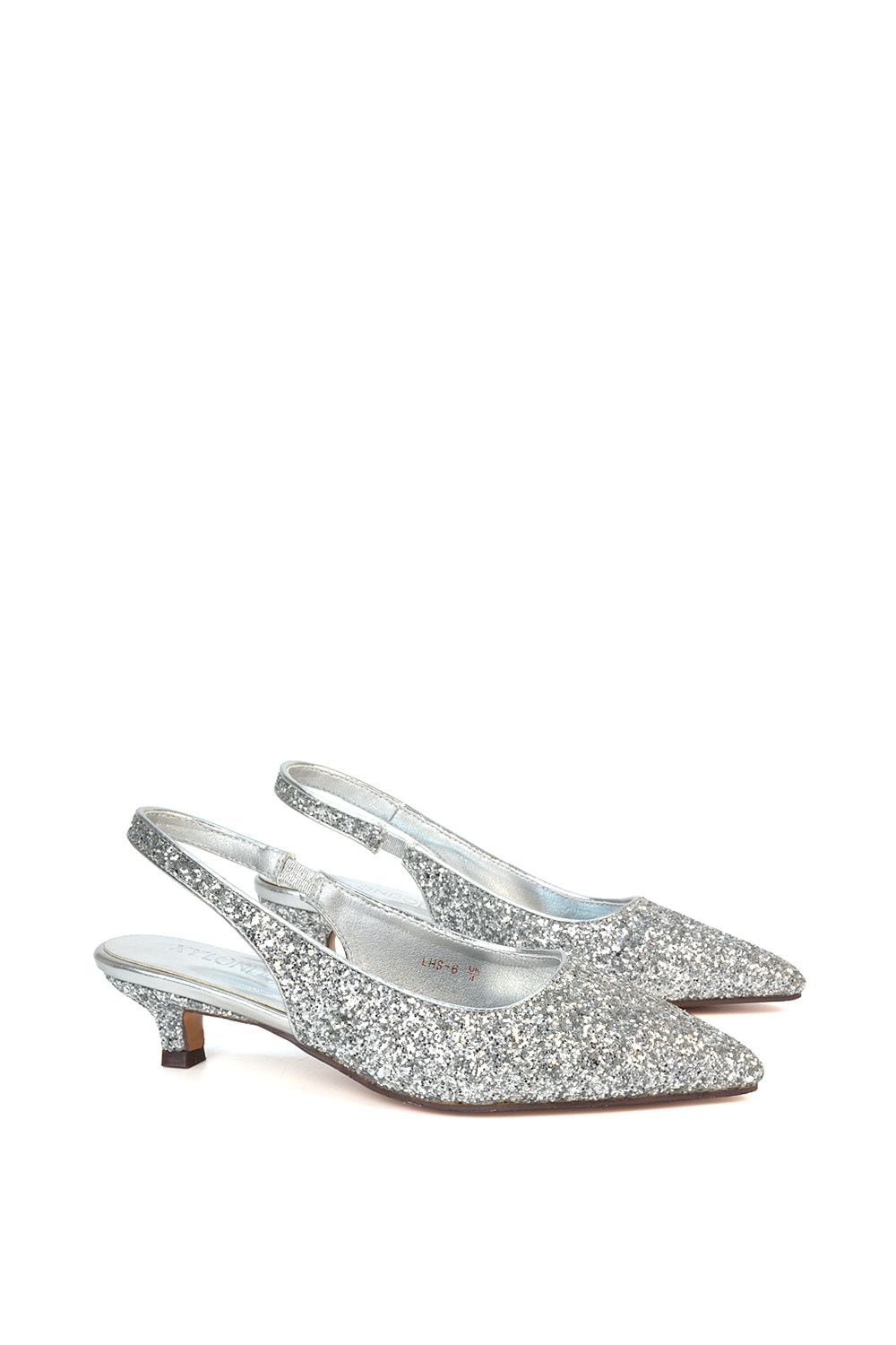 XY London 'Gerri' Pointed Toe Glitter Slingback Kitten Heel Court Shoes image 4