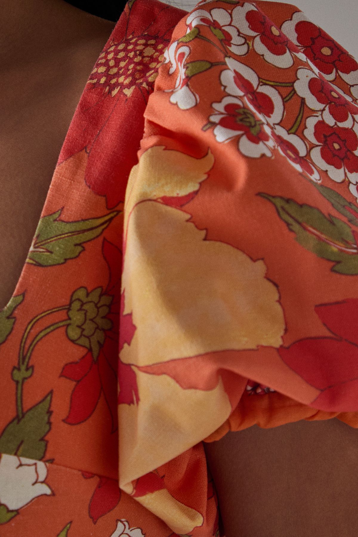 Warehouse HCD Floral Linen Square Neck Puff Sleeve Mini Dress Floral image 5