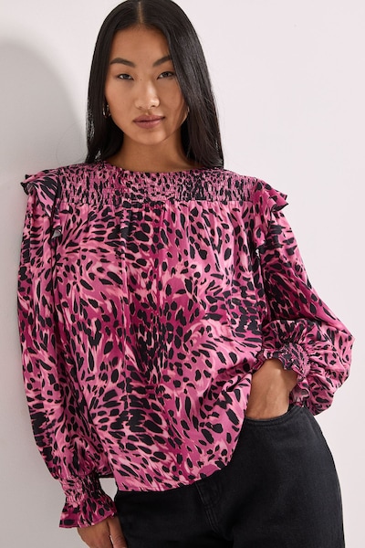 Dorothy Perkins Animal Print Petite Shirred Yoke Frill Detail Tip Animal
