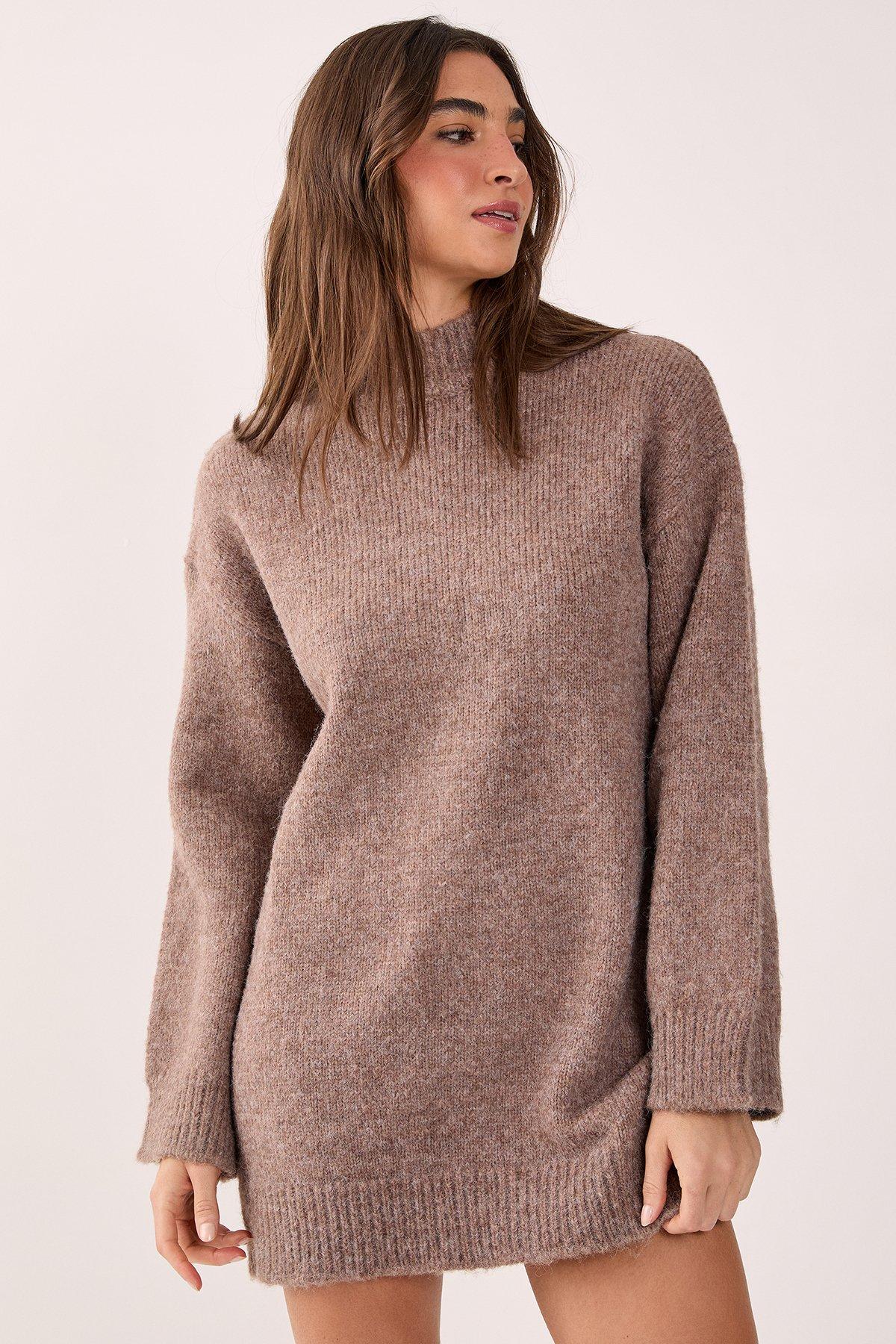 NastyGal (Az) Knitted Sweater Mini Dress Stone image 4