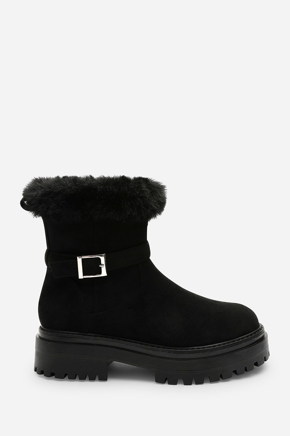 Where's That From 'Rayne' Suede Low Heel Ankle Boots with Faux Fur Cuff Buckle Detail image 2