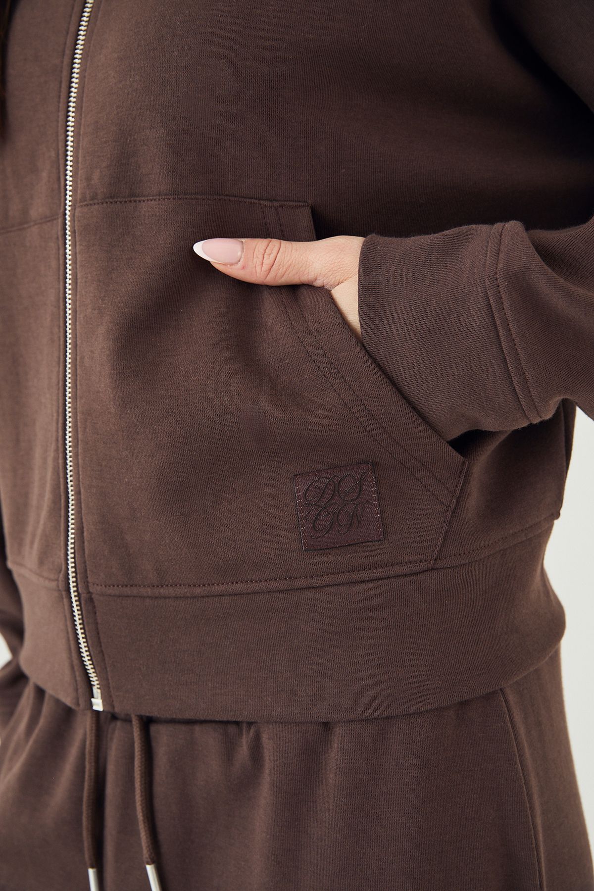 DSGN Studio DSGN Studio Interlock Funnel Neck Zip Through Bomber Dark Chocolate image 4