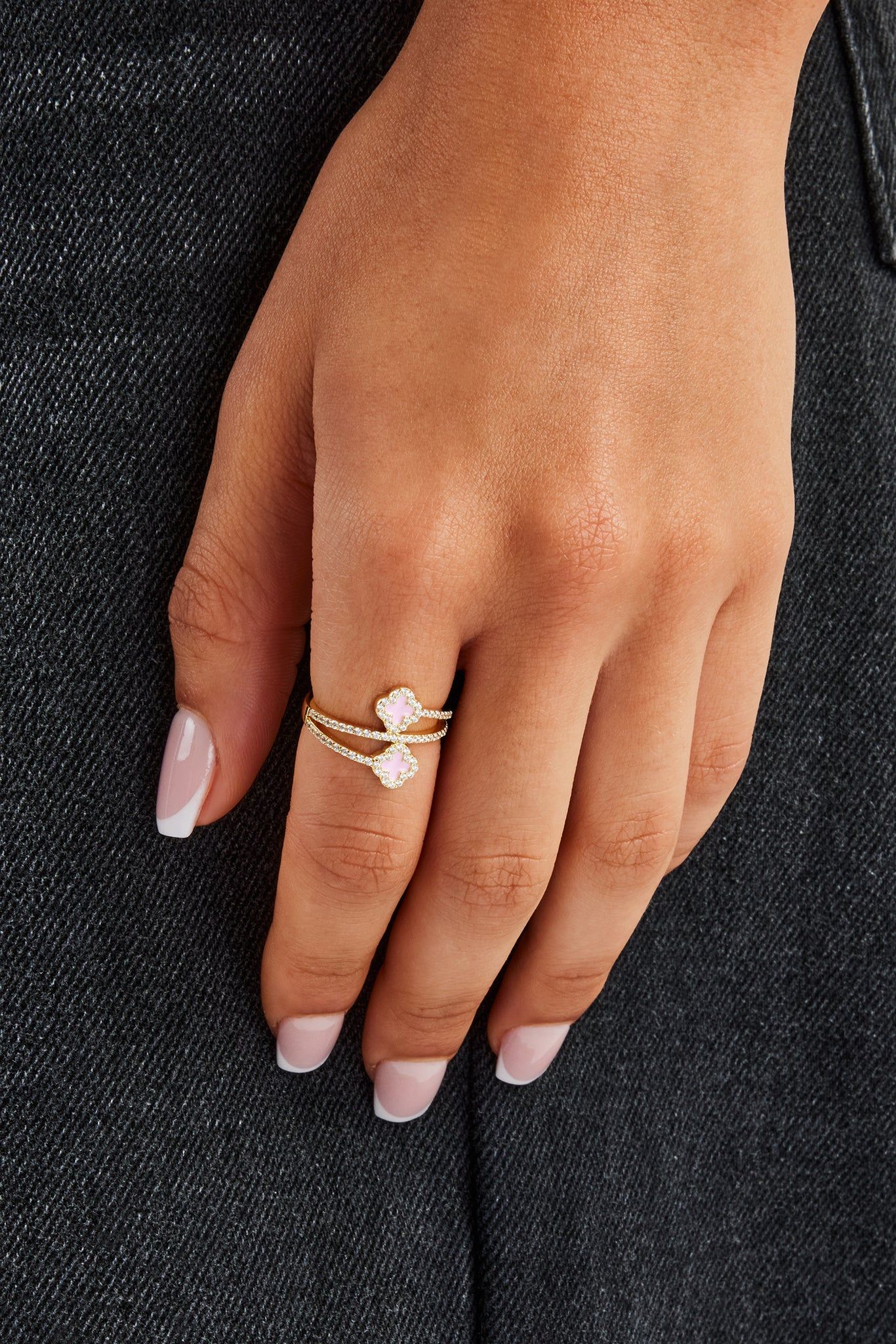 Cernucci Gold Plated 925 15mm Pink Enamel Motif Twist Ring image 2