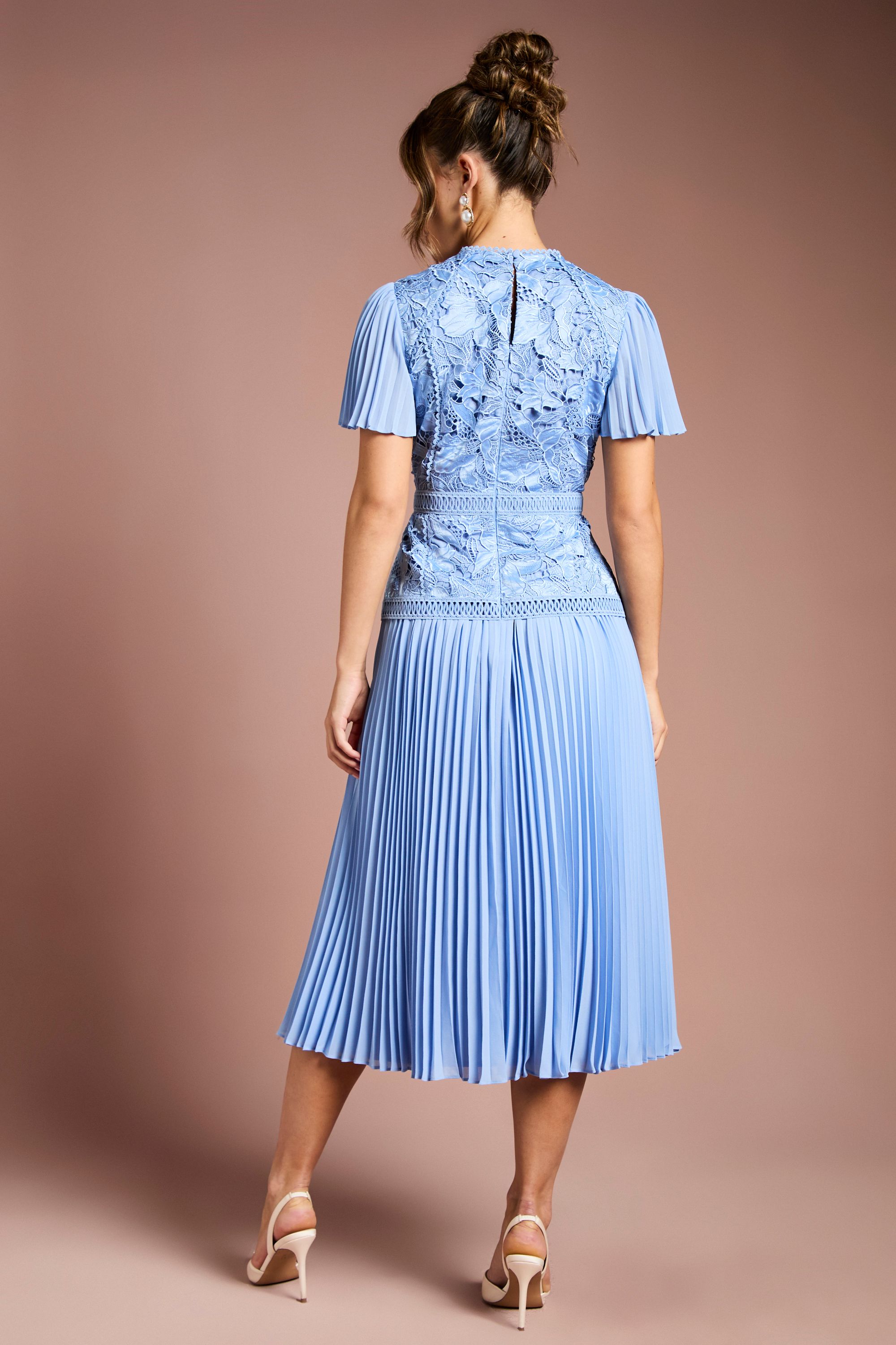 Coast Short Sleeve Satin Lace Midi Dress Powder Blue image 3