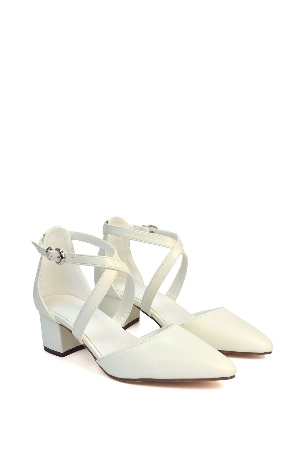 XY London 'Cynthia' Pointed Toe Ankle Strap Mid Block Heel Court Shoes image 3