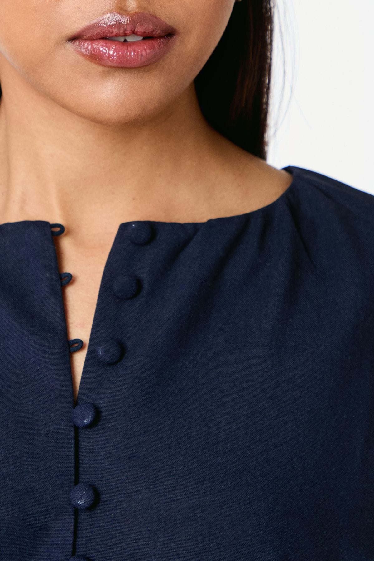 Principles Puff Sleeve Button Front Linen Shirt Navy image 5