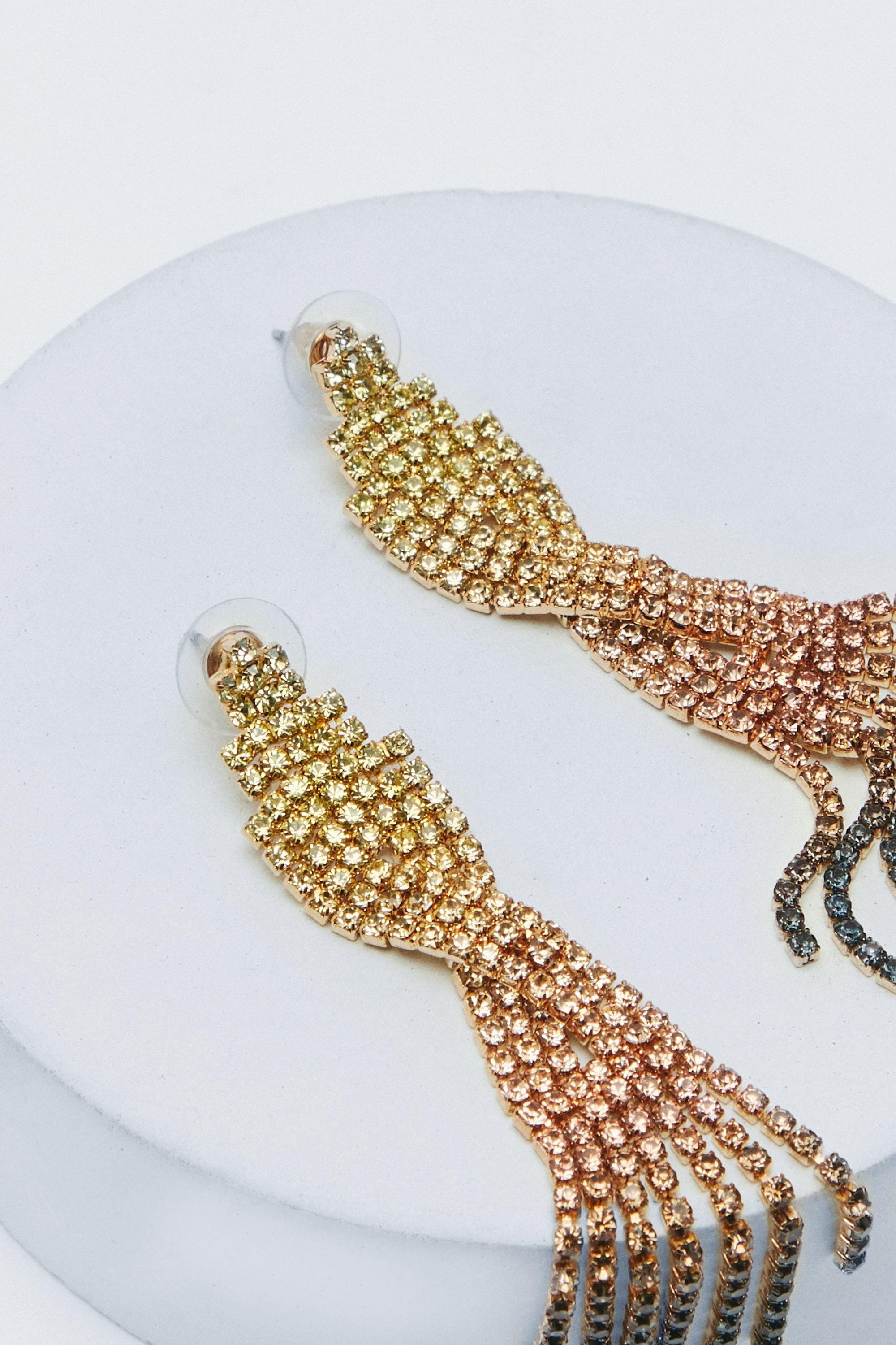 NastyGal Embellished Drop Multi Earrings Gold image 4