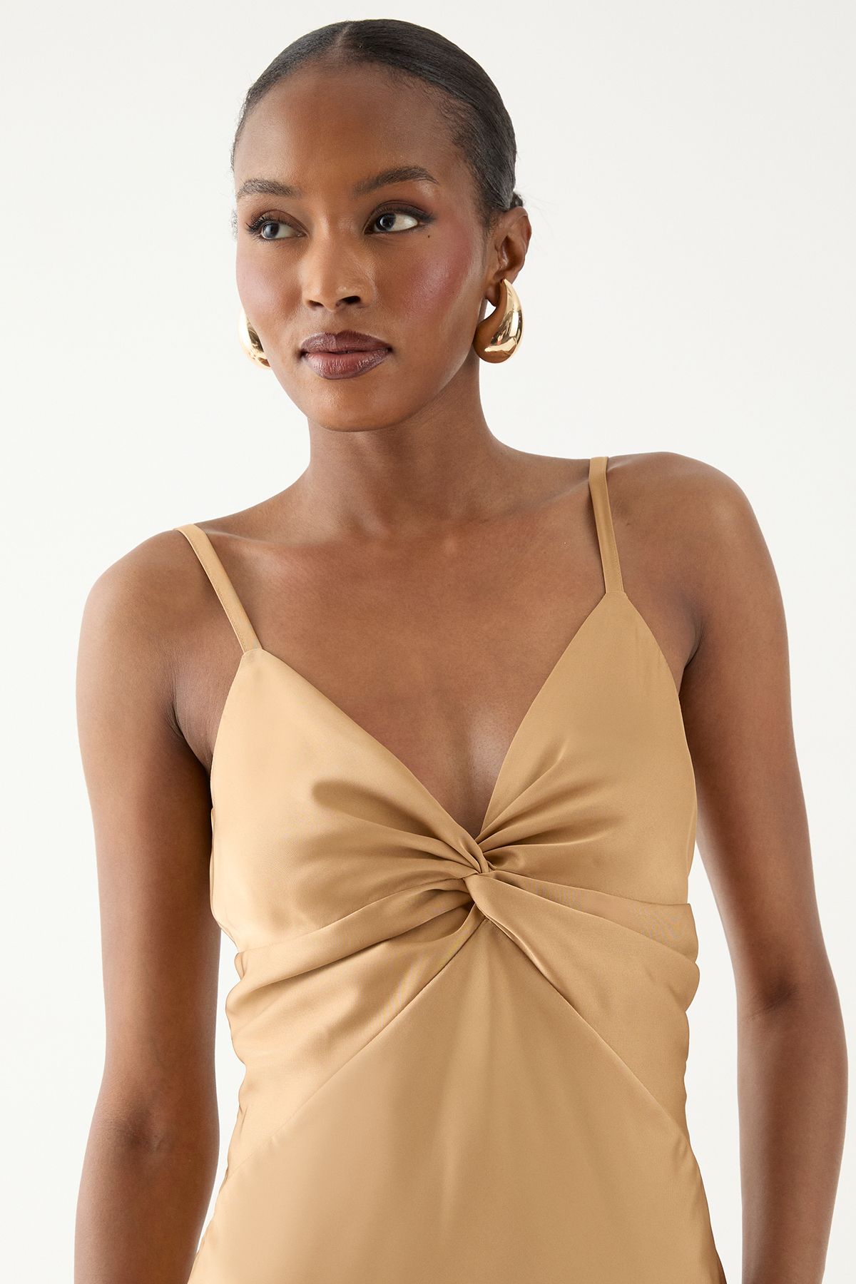 MissPap Knot Detail Strappy Bridesmaid Dress Bronze image 3