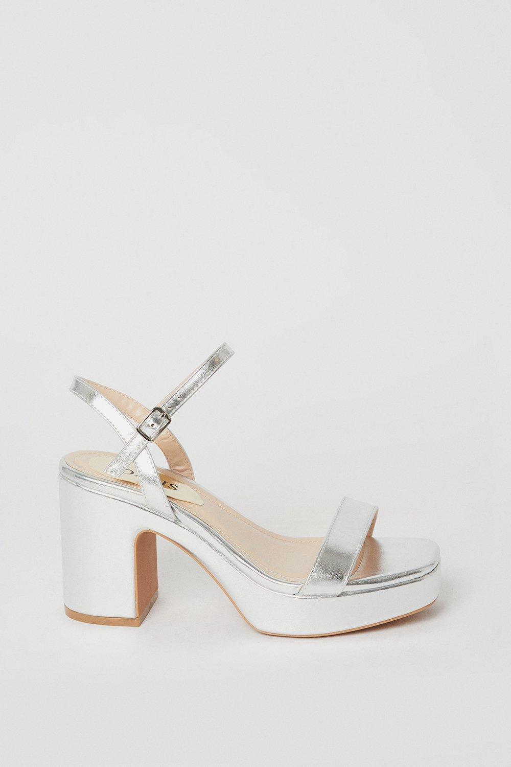 Oasis Maddie Platform High Block Heeled Sandals Silver image 2