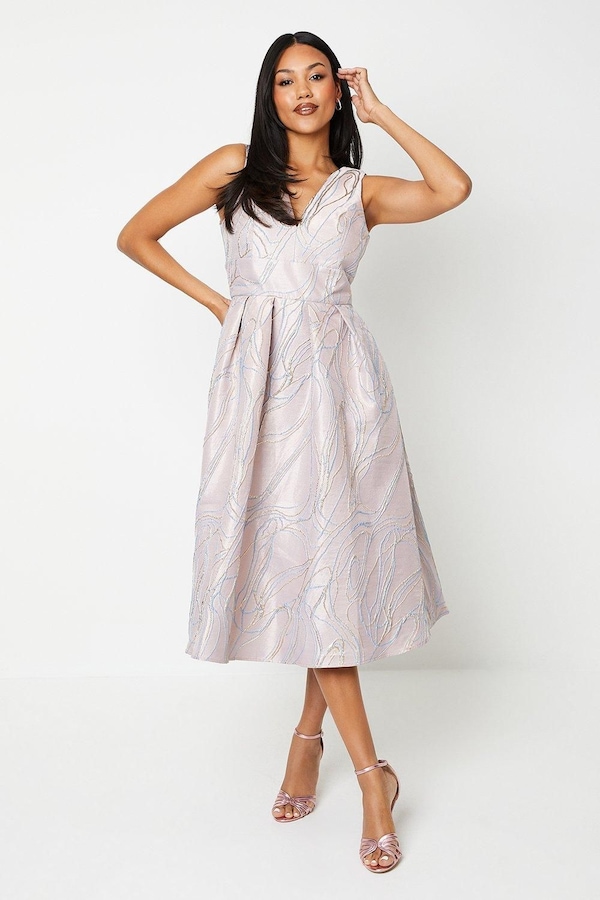 Coast V Neck Jacquard Midi Dress Blush