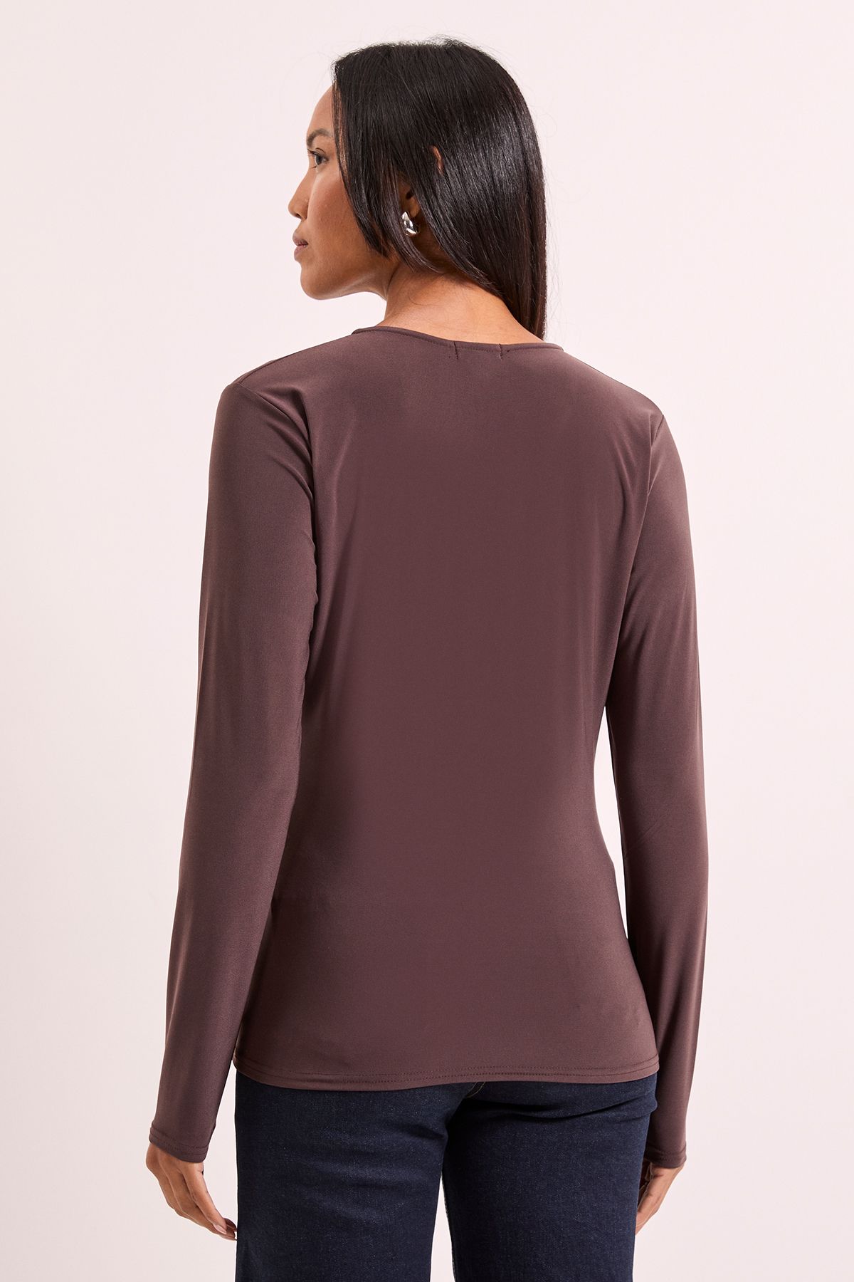 Principles Mocha Wrap Ruched Side Long Sleeve Jersey Top Mocha image 3