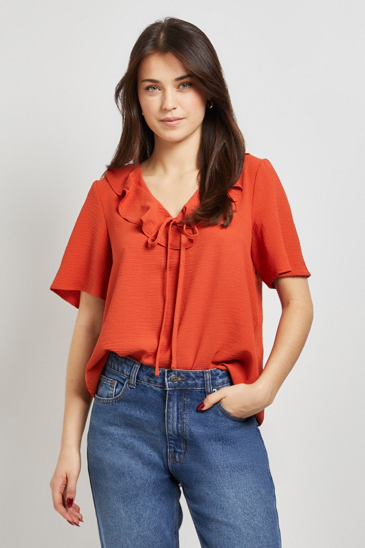 Dorothy Perkins Ruffle Neck Angel Sleeve Top Orange image 4