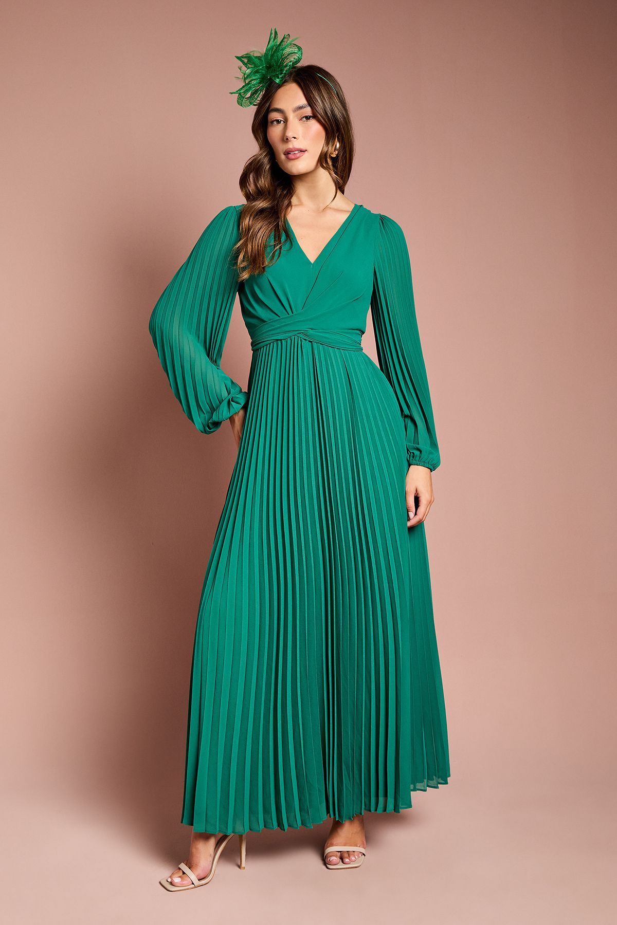 Coast Pleated Wrap Front Dress Emerald image 1