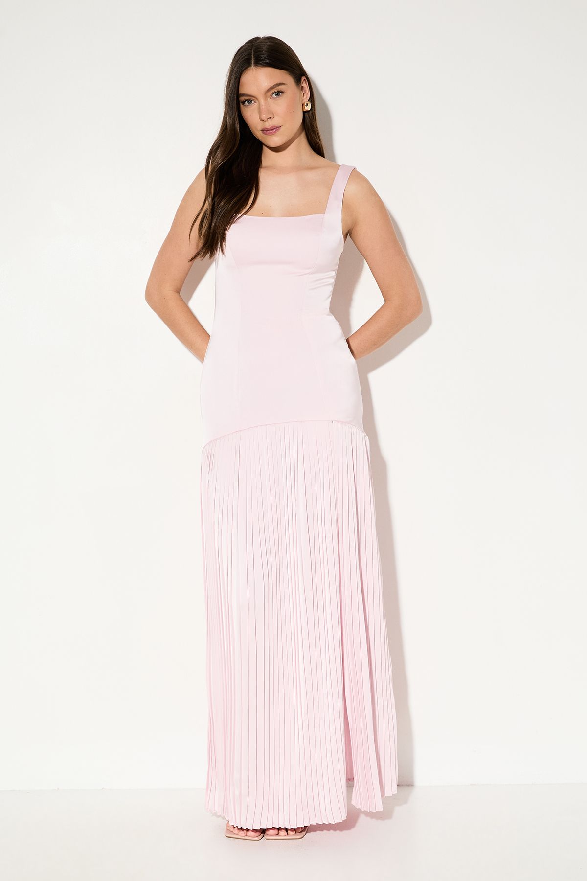 MissPap Premium Satin Square Pleated Skirt Bridesmaid Dress Baby Pink image 1
