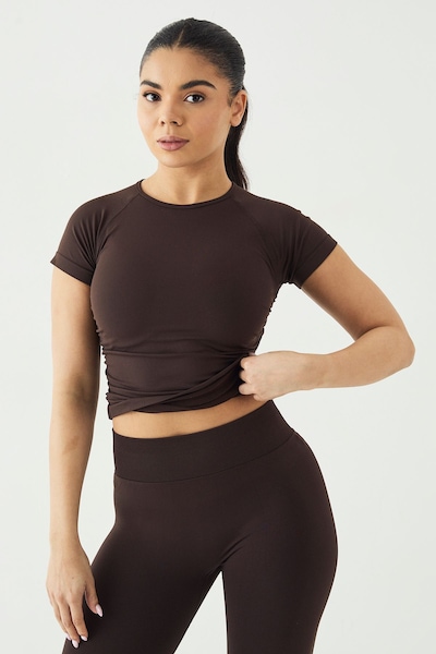 DSGN Studio DSGN Studio Sport Ultra Contour Seamless Ruched Short Sleeve Top Coffee Bean