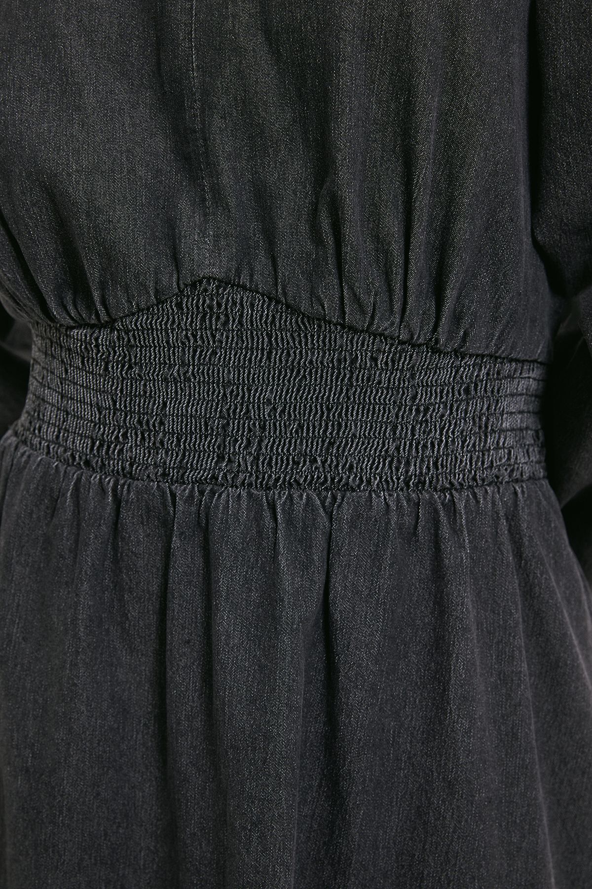 Dorothy Perkins Shirred Waist Long Sleeve Denim Midi Dress Dark Grey image 5