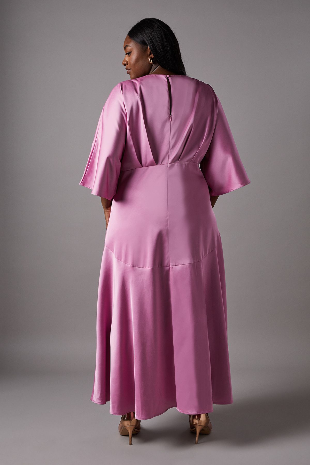 Coast Plus Satin Back Crepe Ruffle Wrap Midi Dress Pink image 4