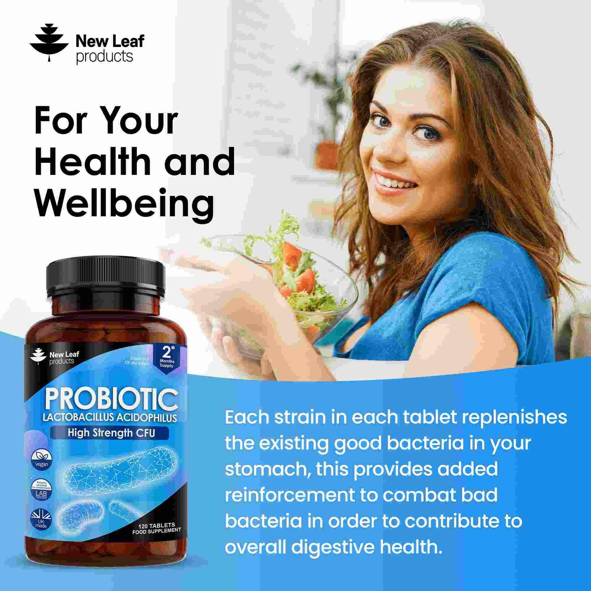 New leaf health Probiotic Supplements Acidophilus Probiotic Tablets High Strength - Digestive & Gut Health Supplements 120 Tablets image 3