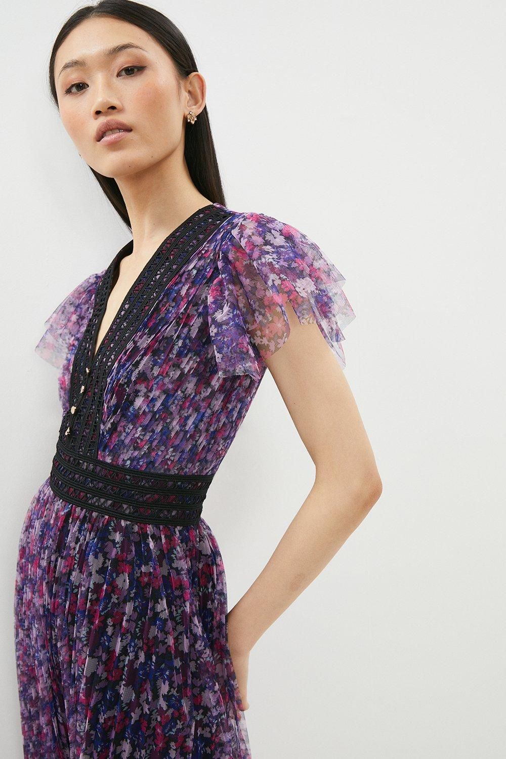 Coast Printed Pleated Mesh Tea Dress Multi image 2