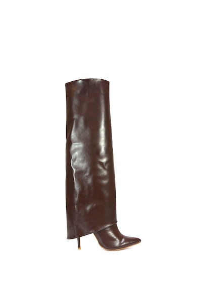 XY London 'Shauna' Knee High Fold Over Boots With Stiletto High Heel