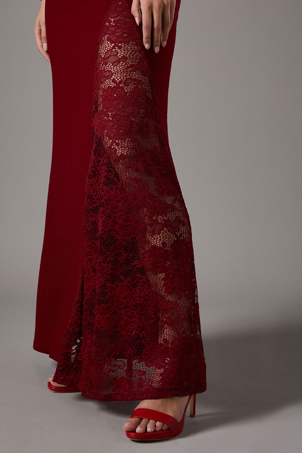 Coast Long Sleeve Maxi Dress With Lace Wine image 3