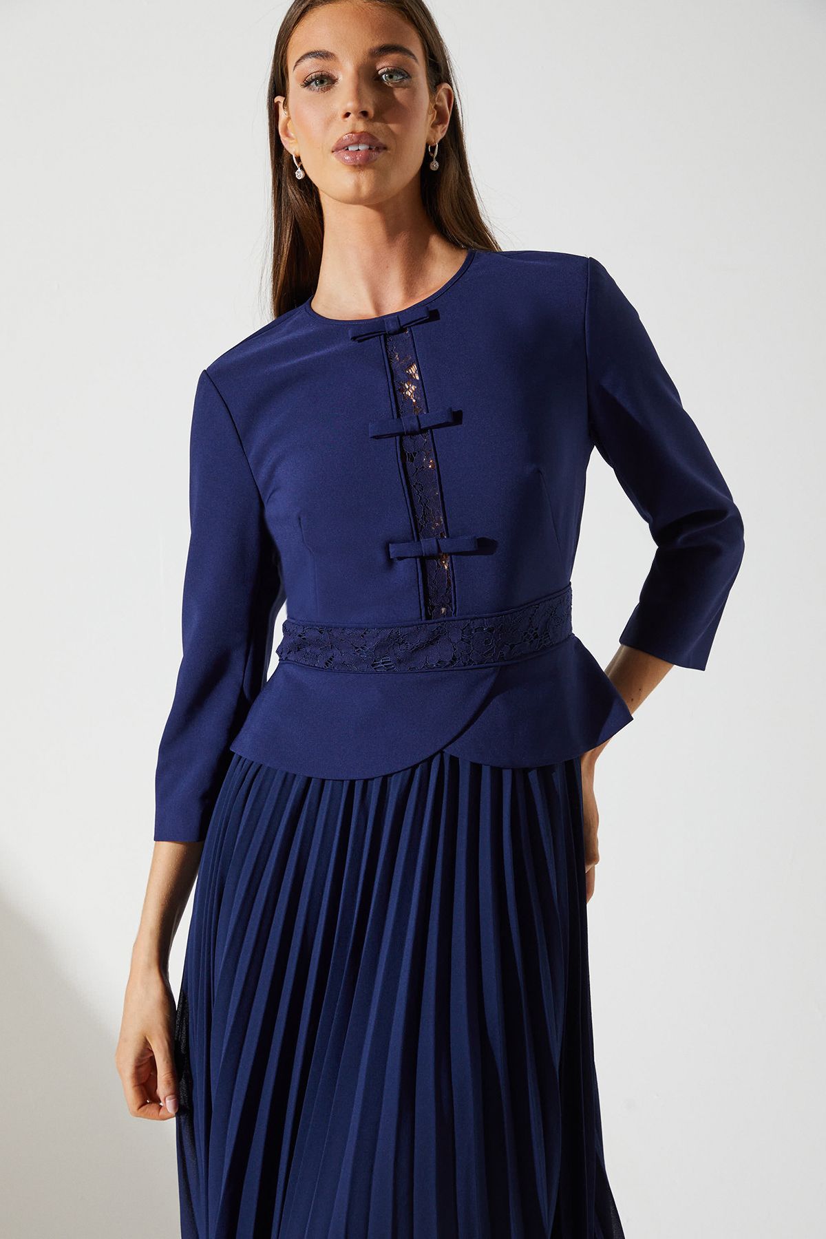 Coast Crepe Pleat Lace Dress Navy image 4