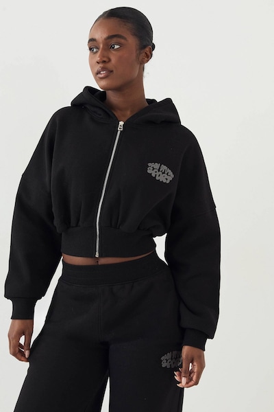 DSGN Studio DSGN Studio Sport Bubble Print Boxy Crop Zip Through Hoodie Black