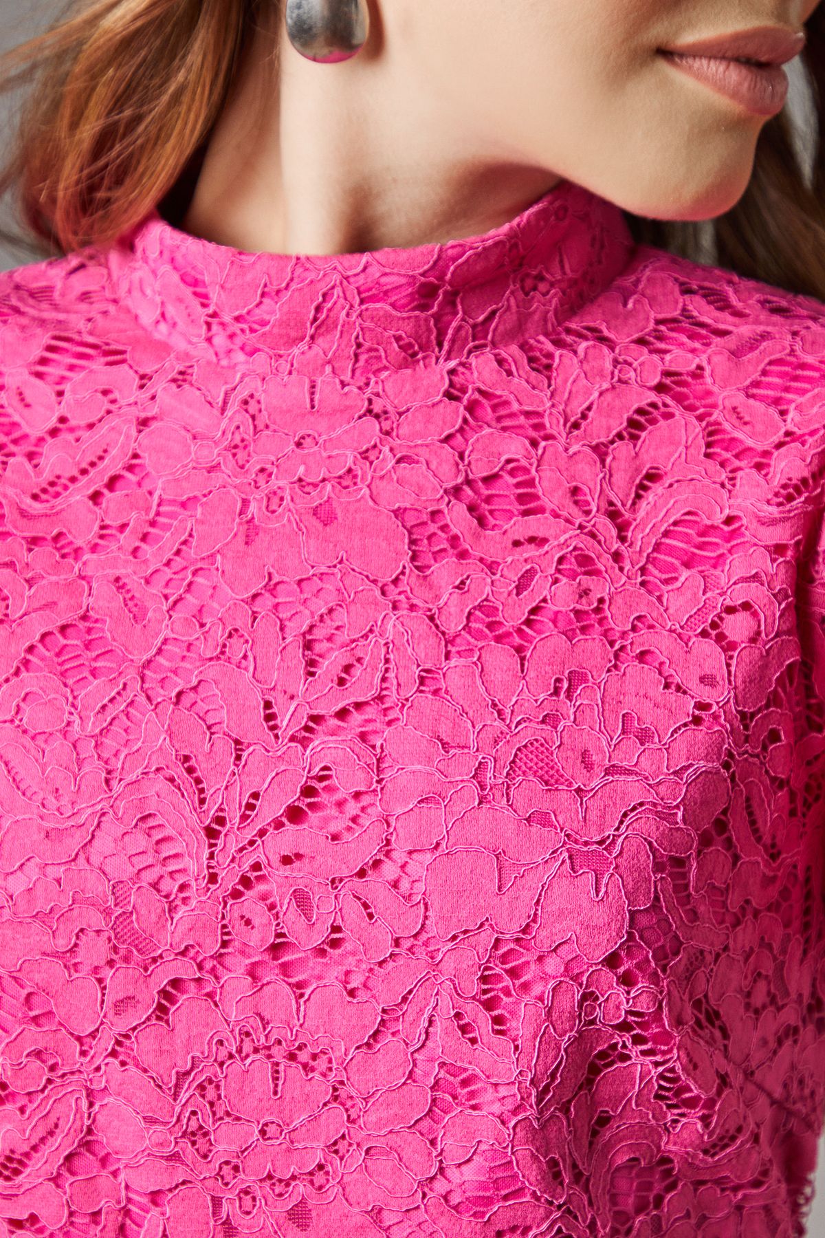 Coast Lace Frill Sleeve High Neck Midi Dress Pink image 5