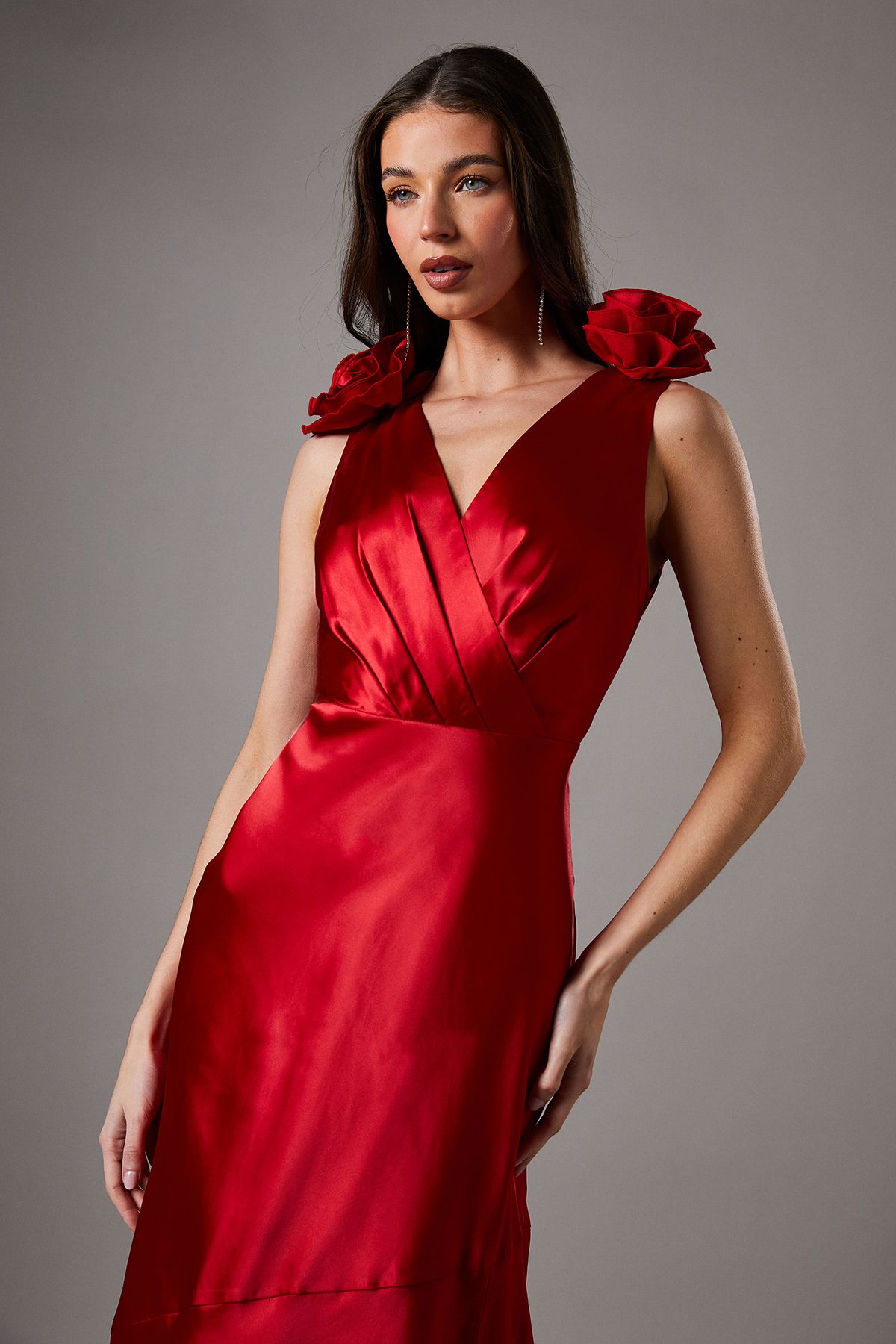 Coast Statement Corsage Satin Maxi Dress Red image 2
