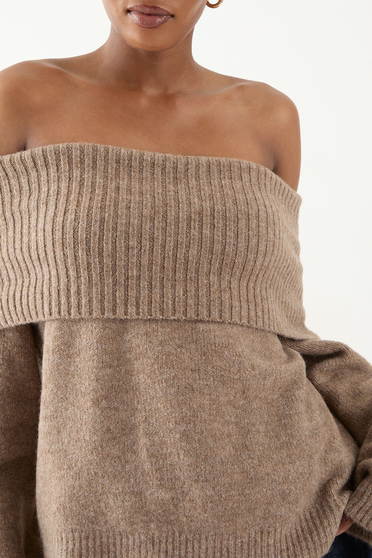 MissPap Premium Knit Bardot Foldover Jumper Mocha image 5