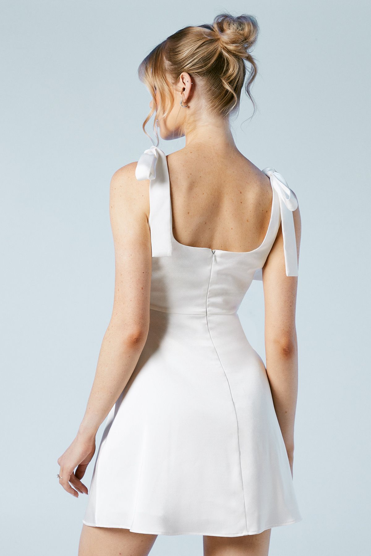 Oasis Tie Shoulder Satin Bridal Mini Dress Ivory image 3