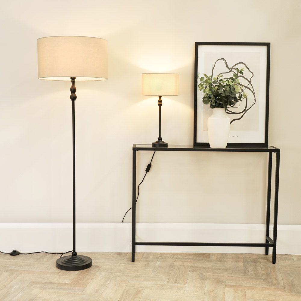 ValueLights Maggie Black Metal Candlestick Slim Table Lamp with Fabric Drum Lamp Shade image 4