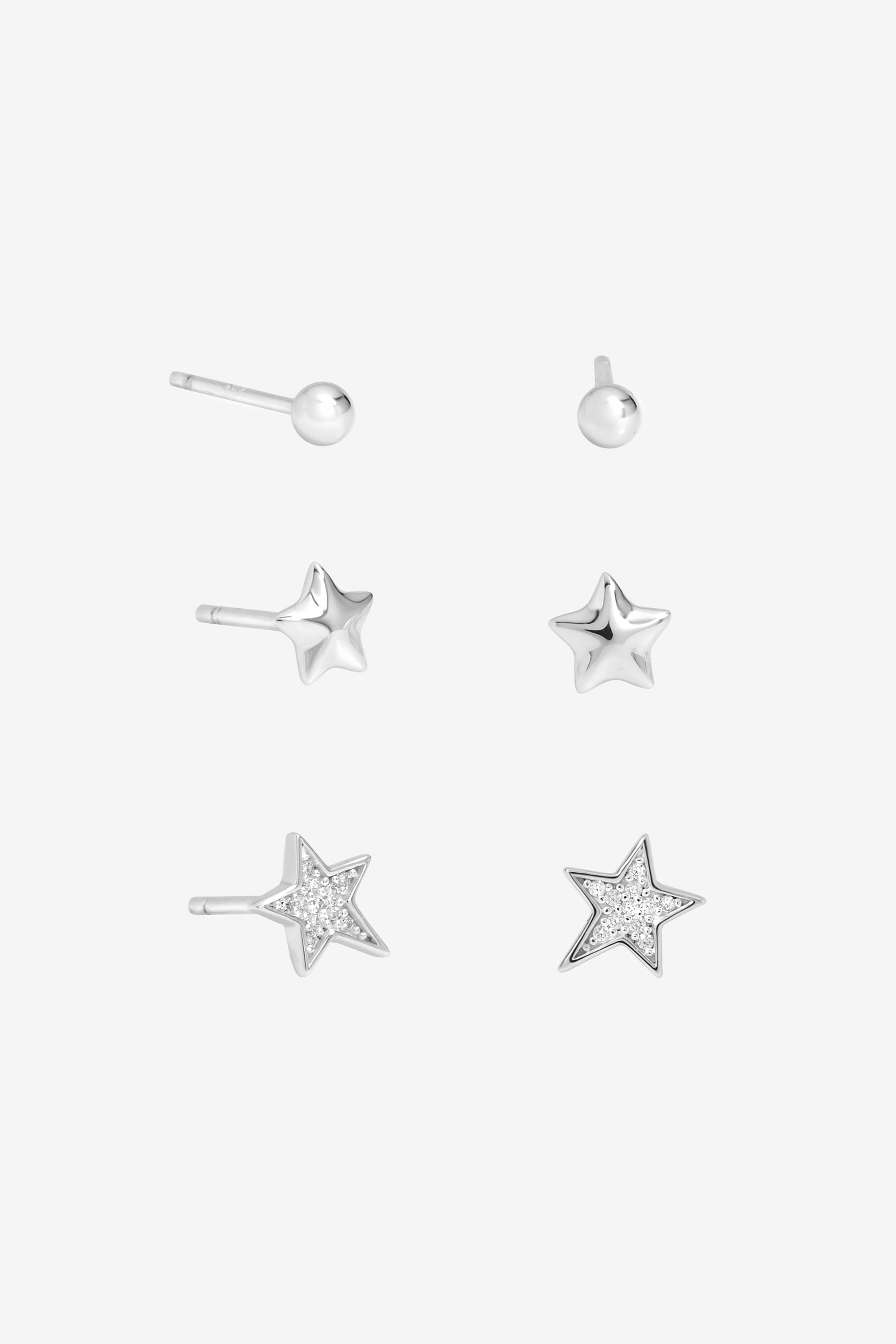 Simply Silver Sterling Silver 925 Polished and Cubic Zirconia Celestial Earrings - Pack of 3 image 1