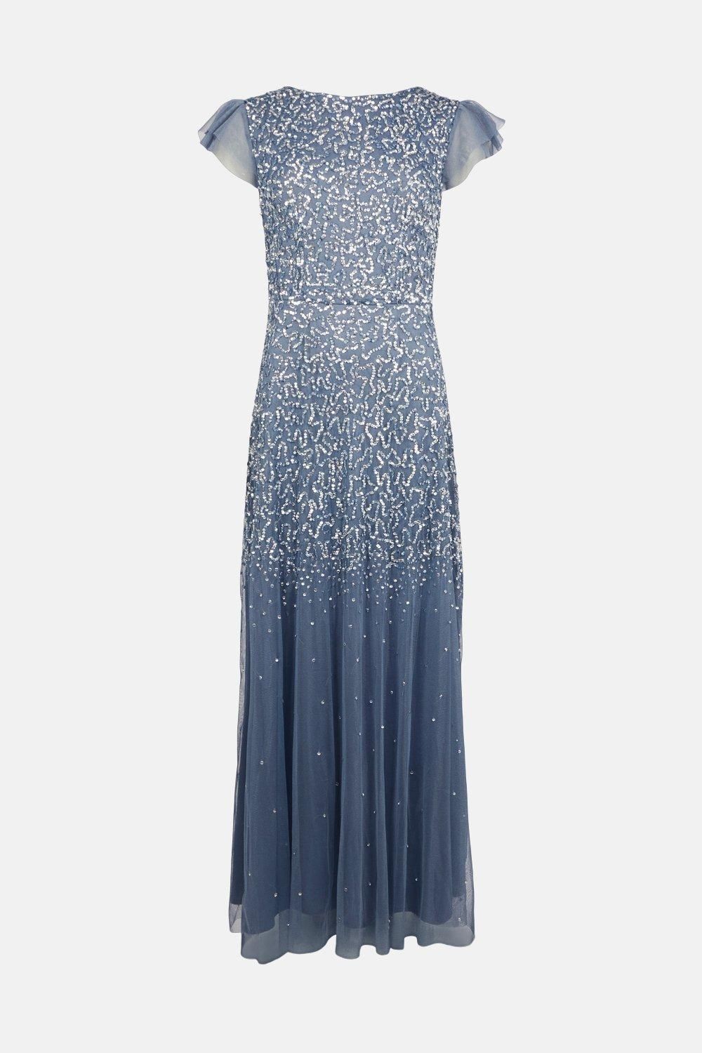 Coast Angel Sleeve Sequin Maxi Dress Blue image 4
