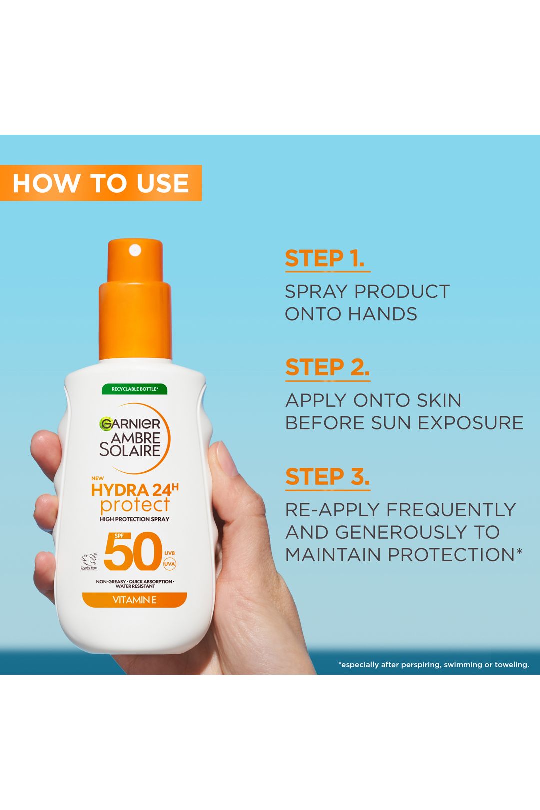 Garnier Ambre Solaire Hydra 24 SPF50 Spray 150ml Multi image 5