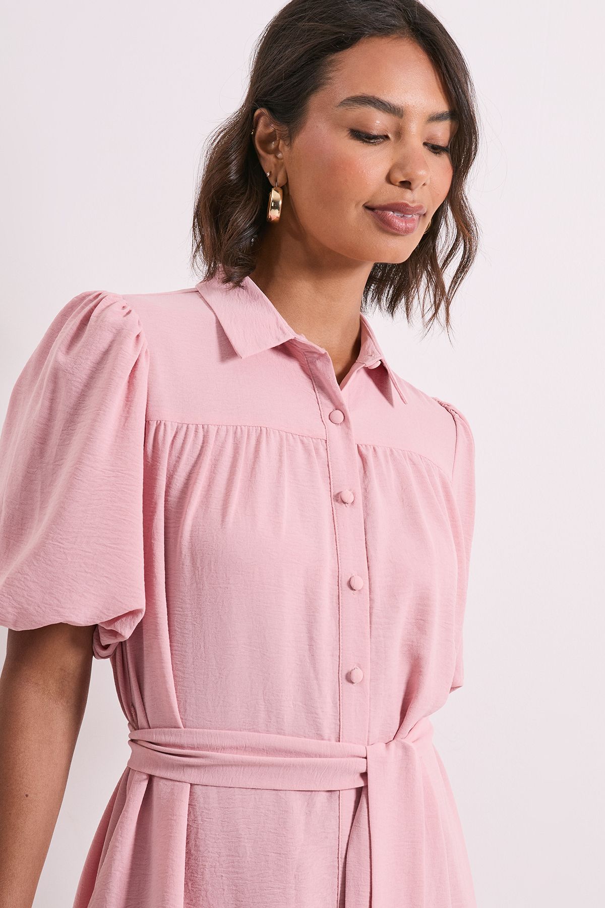Dorothy Perkins Puff Sleeve Belted Mini Shirt Dress Dusty Rose image 4