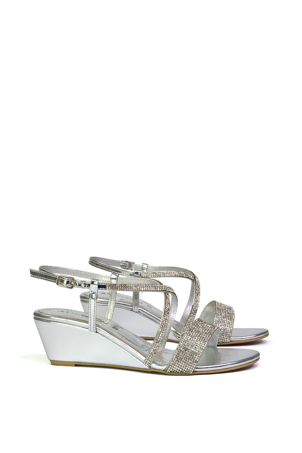 XY London 'Ocean' Sparkly Gem Crystal Diamante Ankle Strap Sandal Wedge Heels image 5